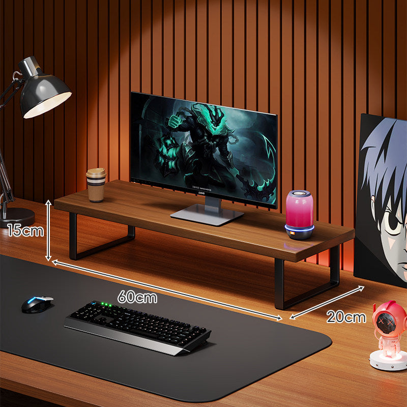 Elevated Solid Wood Ergonomic Monitor Riser Shelf with Metal Frame Stand