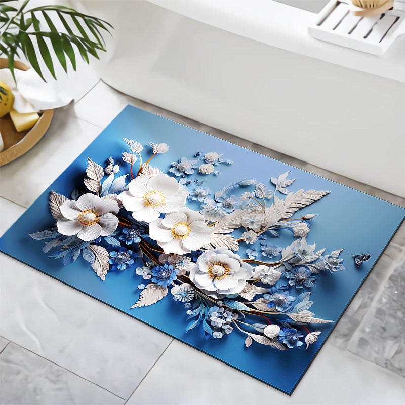 Textured Floral Design Bath Mat