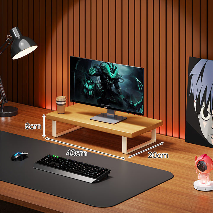 Solid Wood Monitor Riser Desk Shelf with Metal U-Leg Support