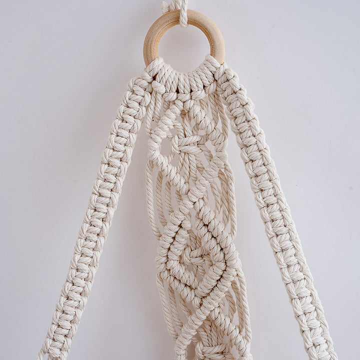 Macramé Hanging Shelf with Natural Wood Base