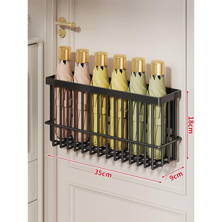 Wall-Mounted Folding Umbrella Storage Caddy for Door with Ventilated Grid and Quick-Drain Base