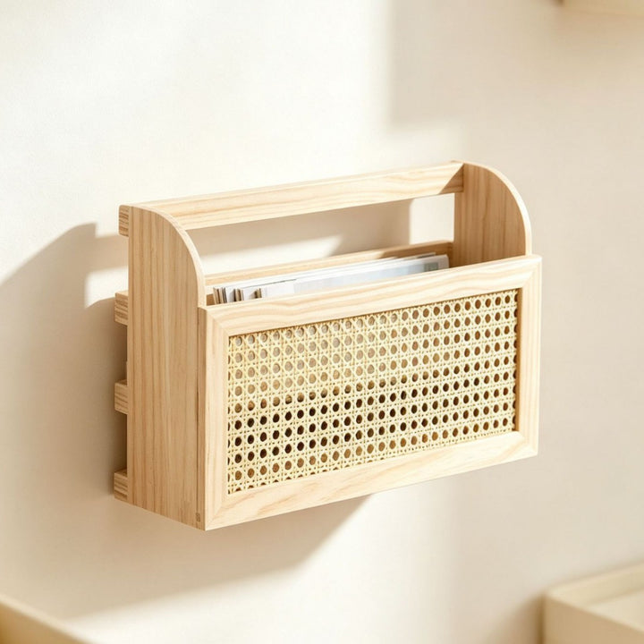 Stylish storage box made of wood and rattan