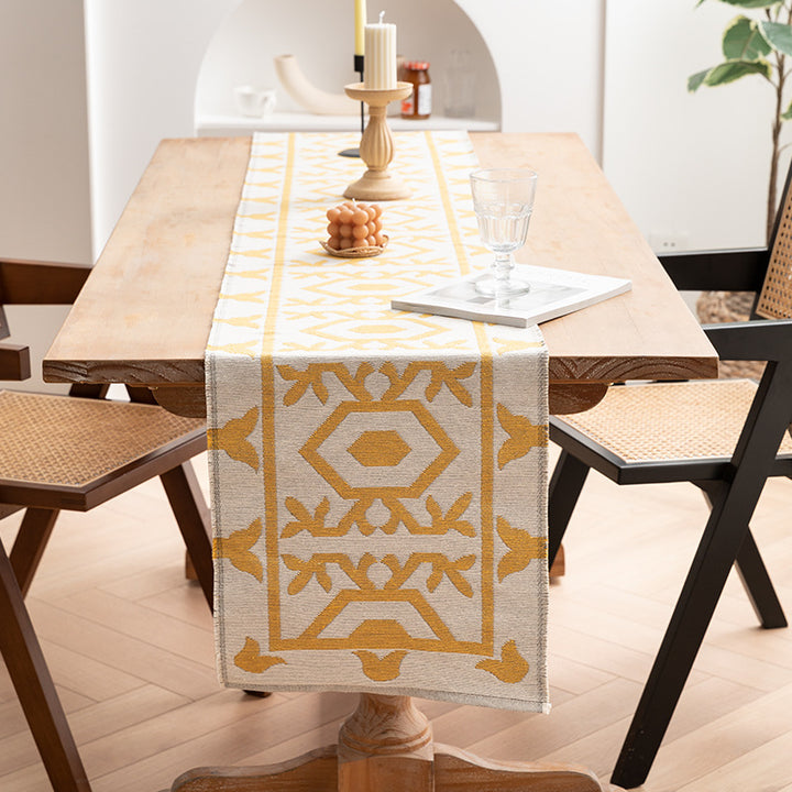 Modern cotton table runner with geometric line jacquard