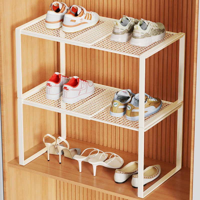 Multi-Tier Metal Mesh Shoe Storage Rack with Open Grid Shelves and Matte Frame