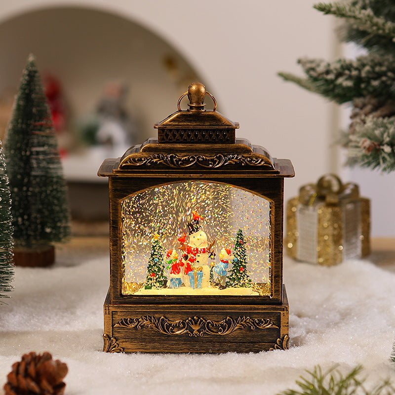 Nostalgic Christmas lantern with moving snowfall scene