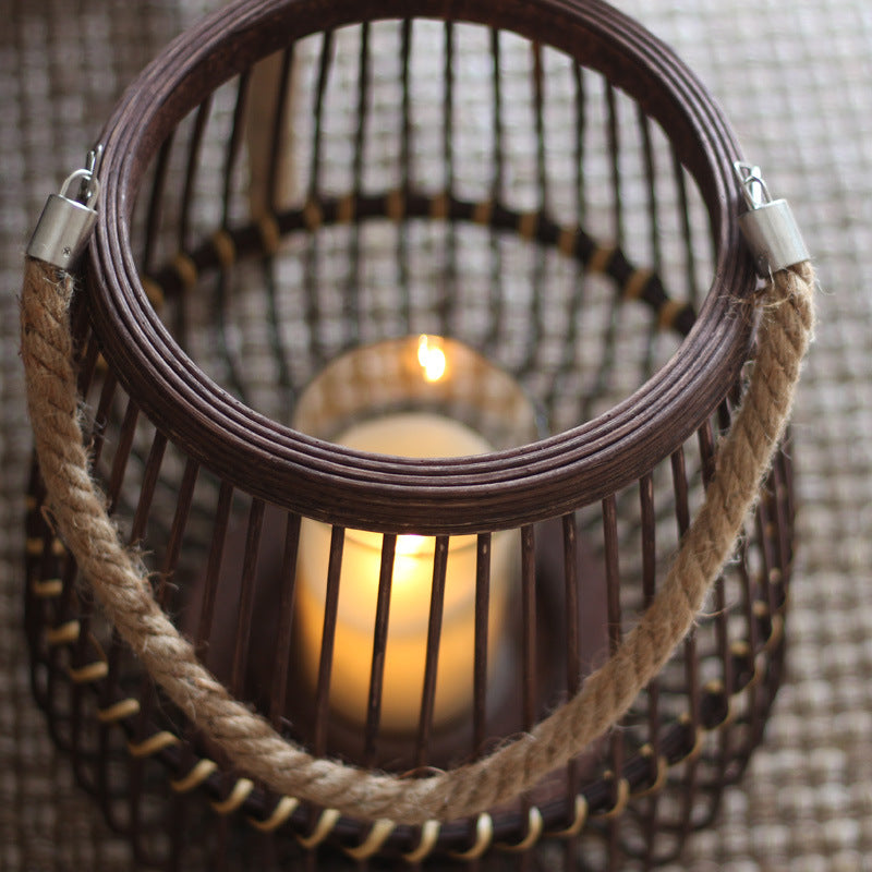 Stylish lantern made of rattan with wooden frame