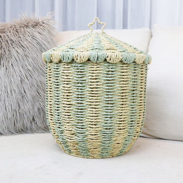 Basket with lid and decorative design