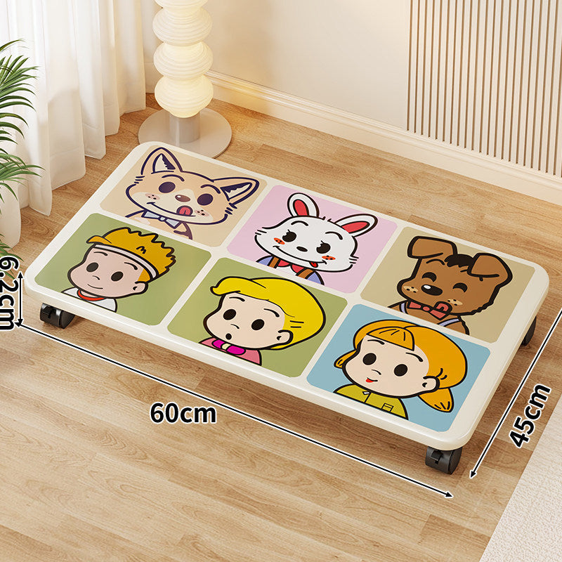 Low-Profile Under-Bed Rolling Storage Platform with Cartoon Top and Locking Casters