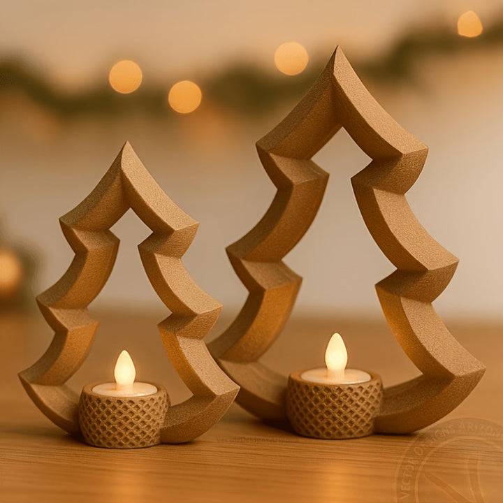 Wood carved Nordic Christmas tree tealight holder