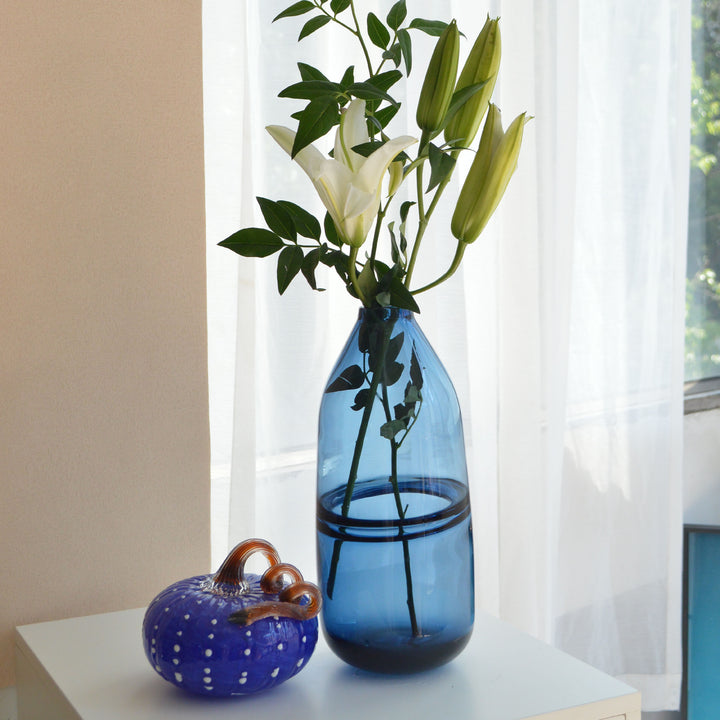 Mid-Sized Hand-Blown Studio Glass Decorative Cylinder Vase with Narrow Neck