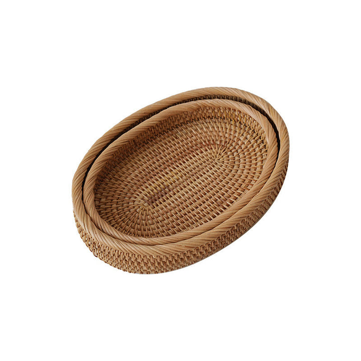 Oval storage basket made of handwoven material