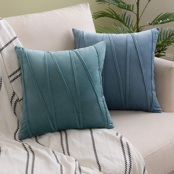 Square Velvet Corded Vertical Pleat Throw Pillow Cover with Hidden Zipper