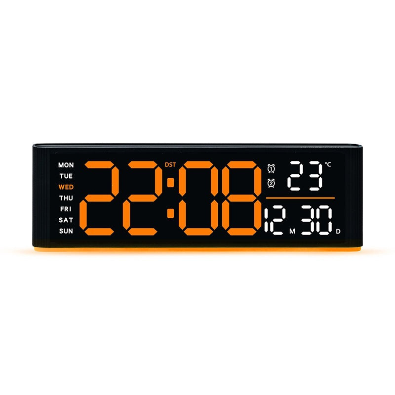 Digital LED alarm clock with temperature and day of week display