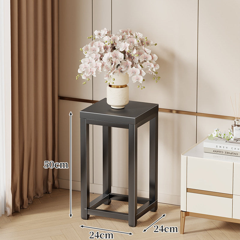 Tall Marble-Top Decorative Plant Pedestal with Slim Metal Frame