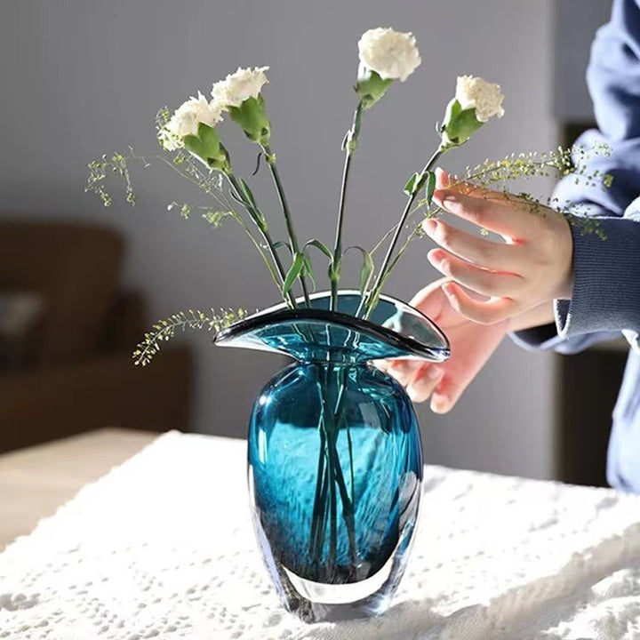 Hand-Blown Sculptural Flared-Top Art Glass Centerpiece Vase