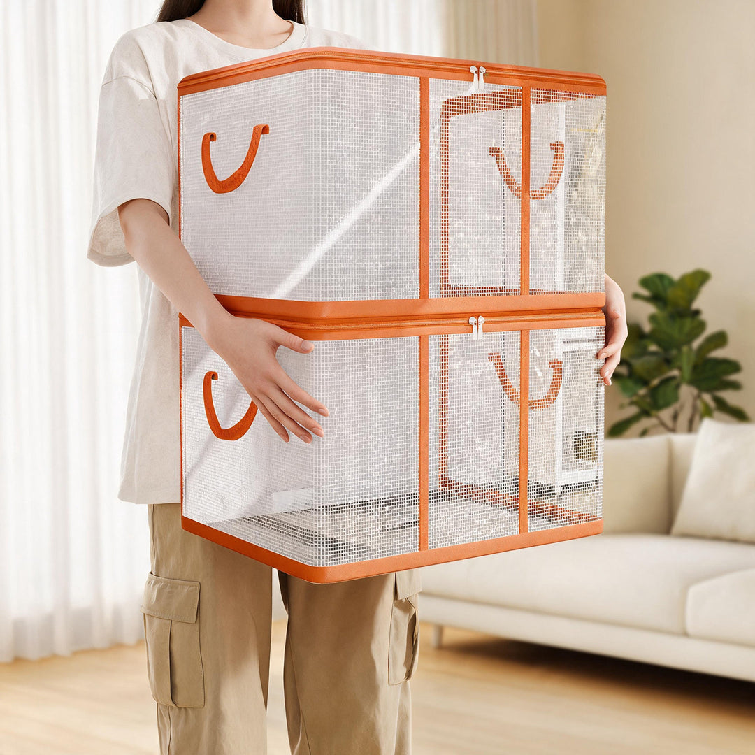Breathable Mesh Zippered Foldable Storage Container with Reinforced Handles