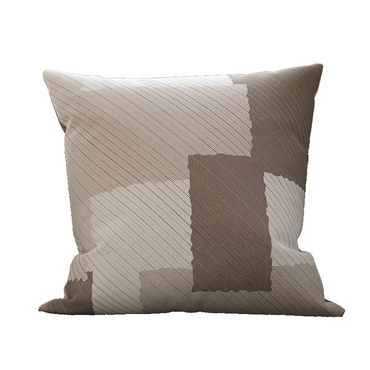Decorative Knit-Texture Square Throw Pillow Cover with Abstract Block Print