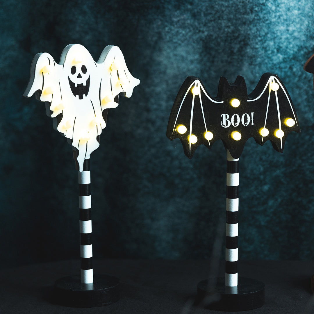 Day of the Dead LED Sugar Skull Table Accent Lamp on Striped Pole