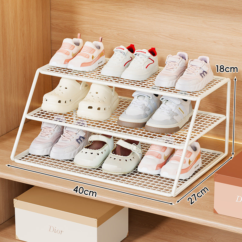Four-Tier Mesh Desktop Shoe Organizer Rack with Angled Frame