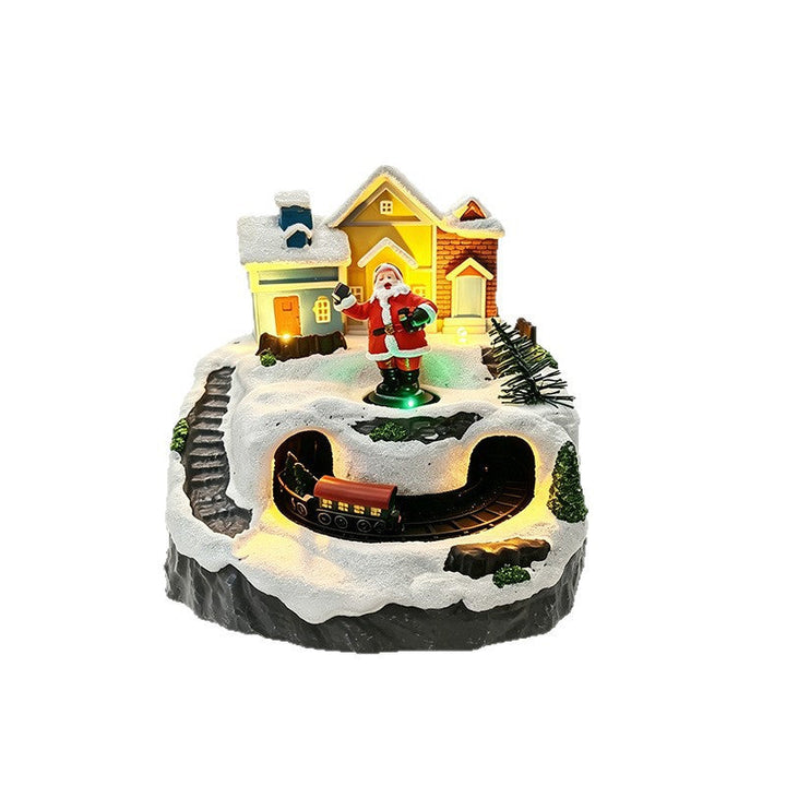 Movable Christmas village with lights and snowman