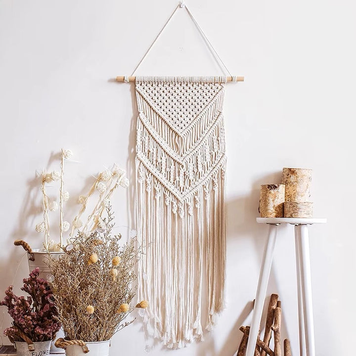 Macrame Wall Tapestry with Detailed Fringe Design