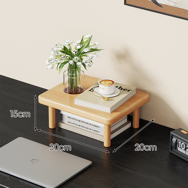 Compact Solid Wood Elevated Desk Display Stand with Under-Shelf Storage and Rounded Leg Design