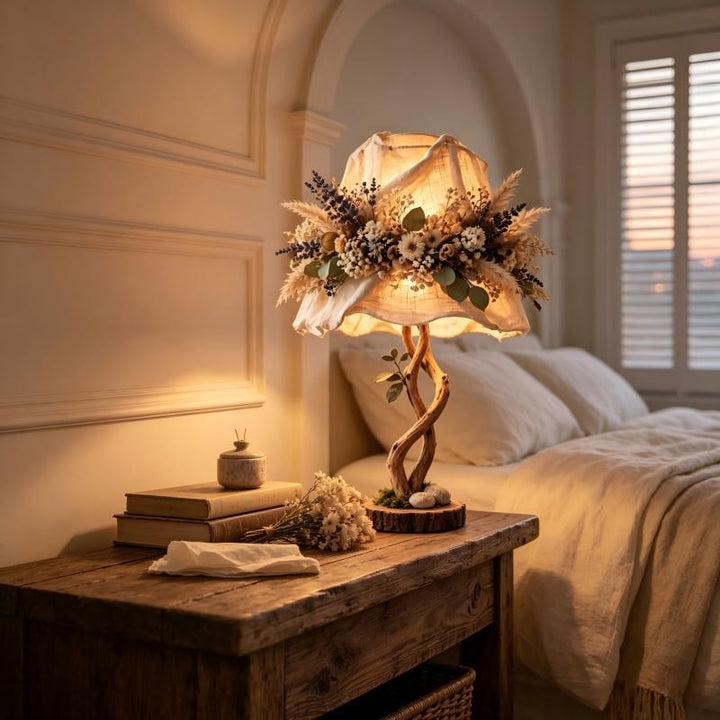 Decorative table lamp with floral elements