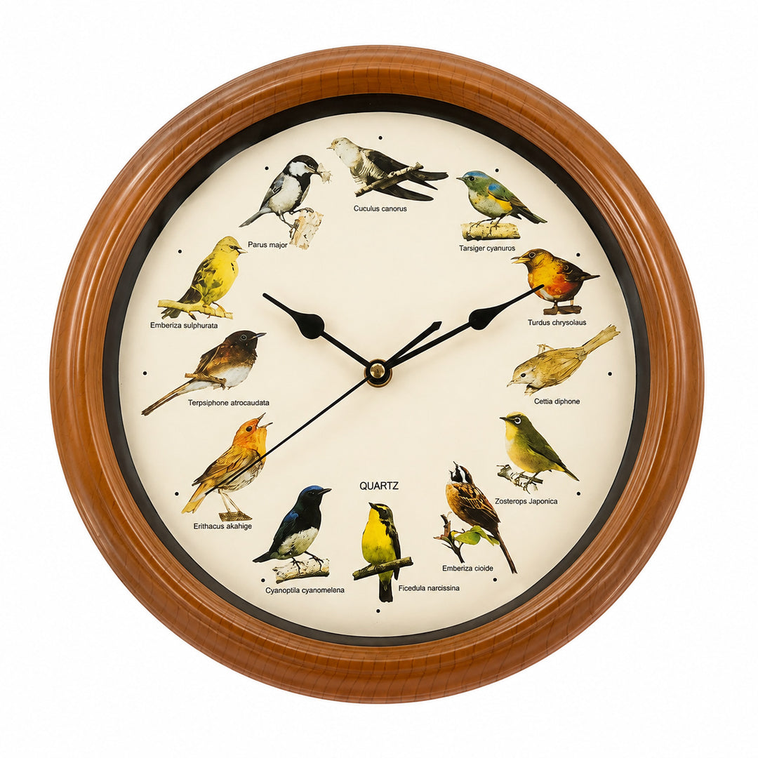 Wall clock with colorful bird design