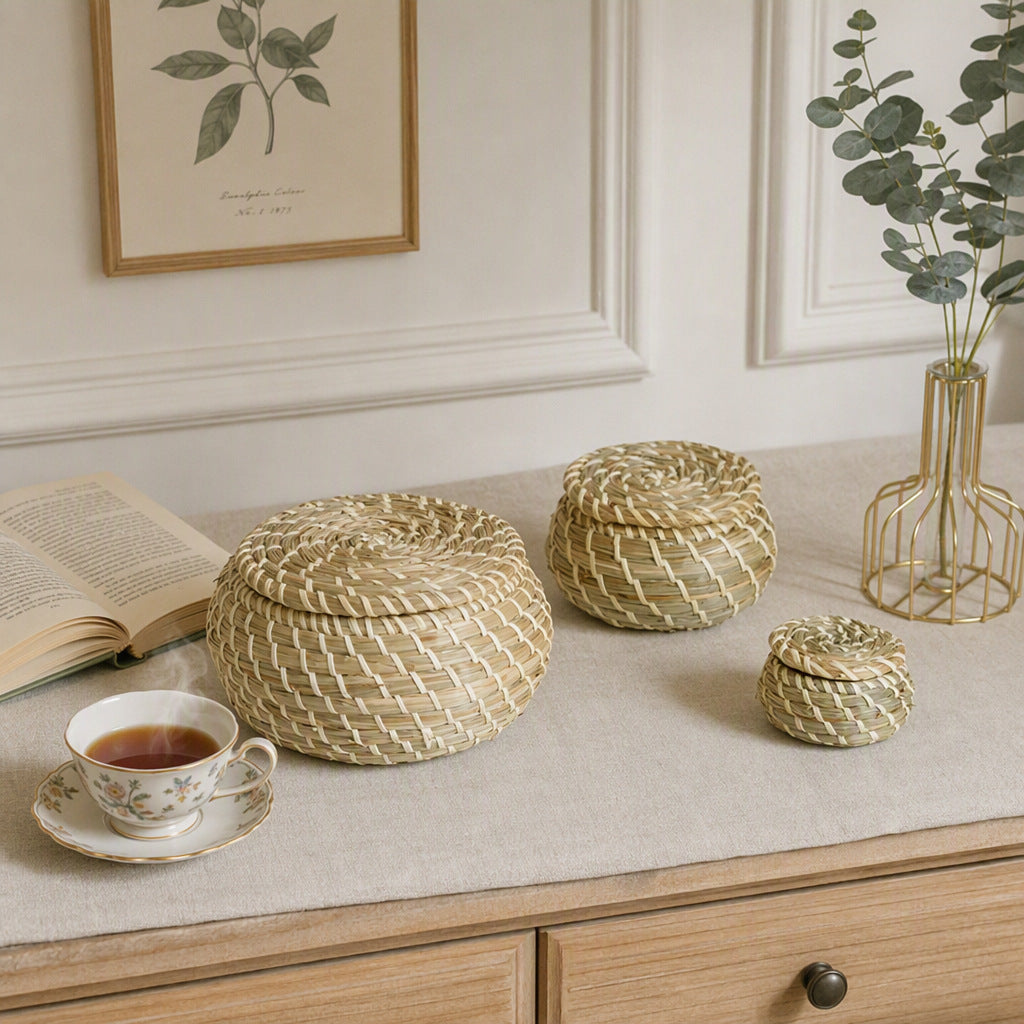 Handcrafted storage basket set made of natural rattan