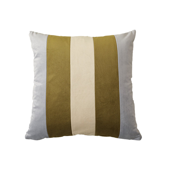 Striped square velvet decorative cushion with contrasting inserts