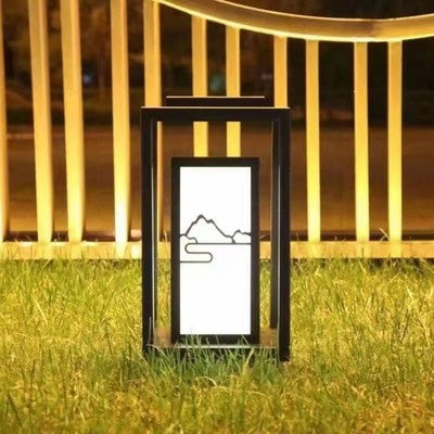 Outdoor Solar Lantern Path Light with Decorative Frosted Glass Panels