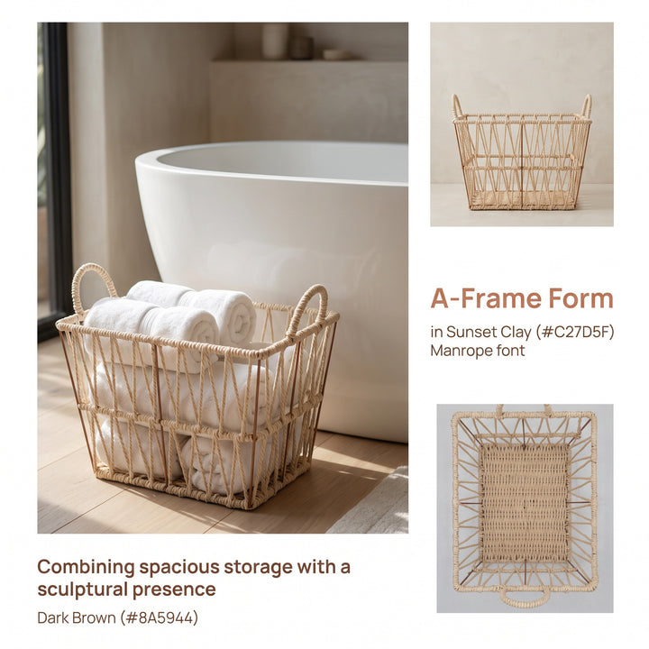 Elegant bathroom storage basket made of natural material