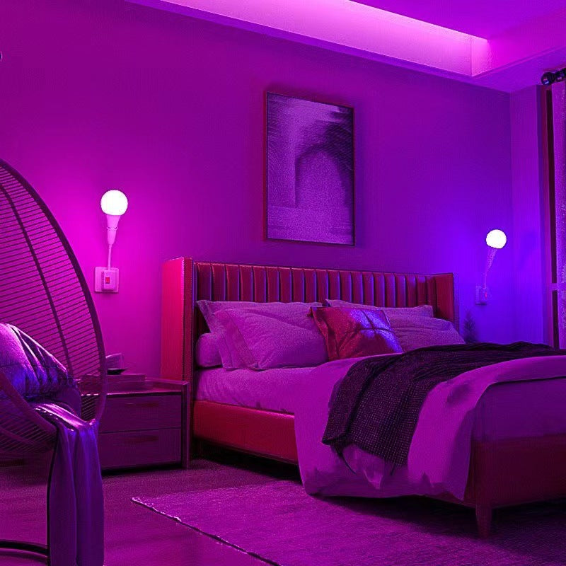 Smart RGB LED bulb with infrared remote control and swiveling socket adapter