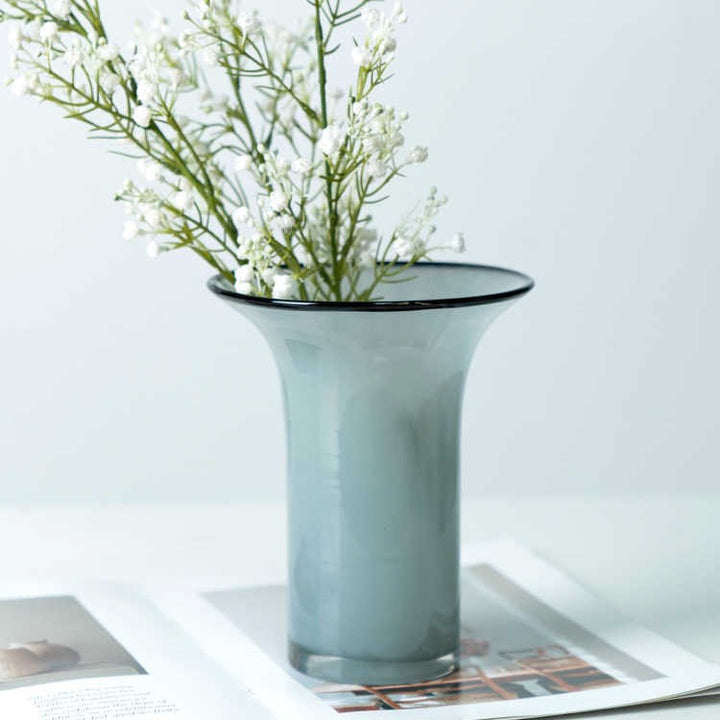 Hand-Blown Trumpet-Shaped Tall Tabletop Vase with Flared Lip