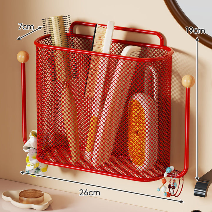Wall-Mounted Ventilated Mesh Bathroom Organizer Caddy with Dual Side Hooks