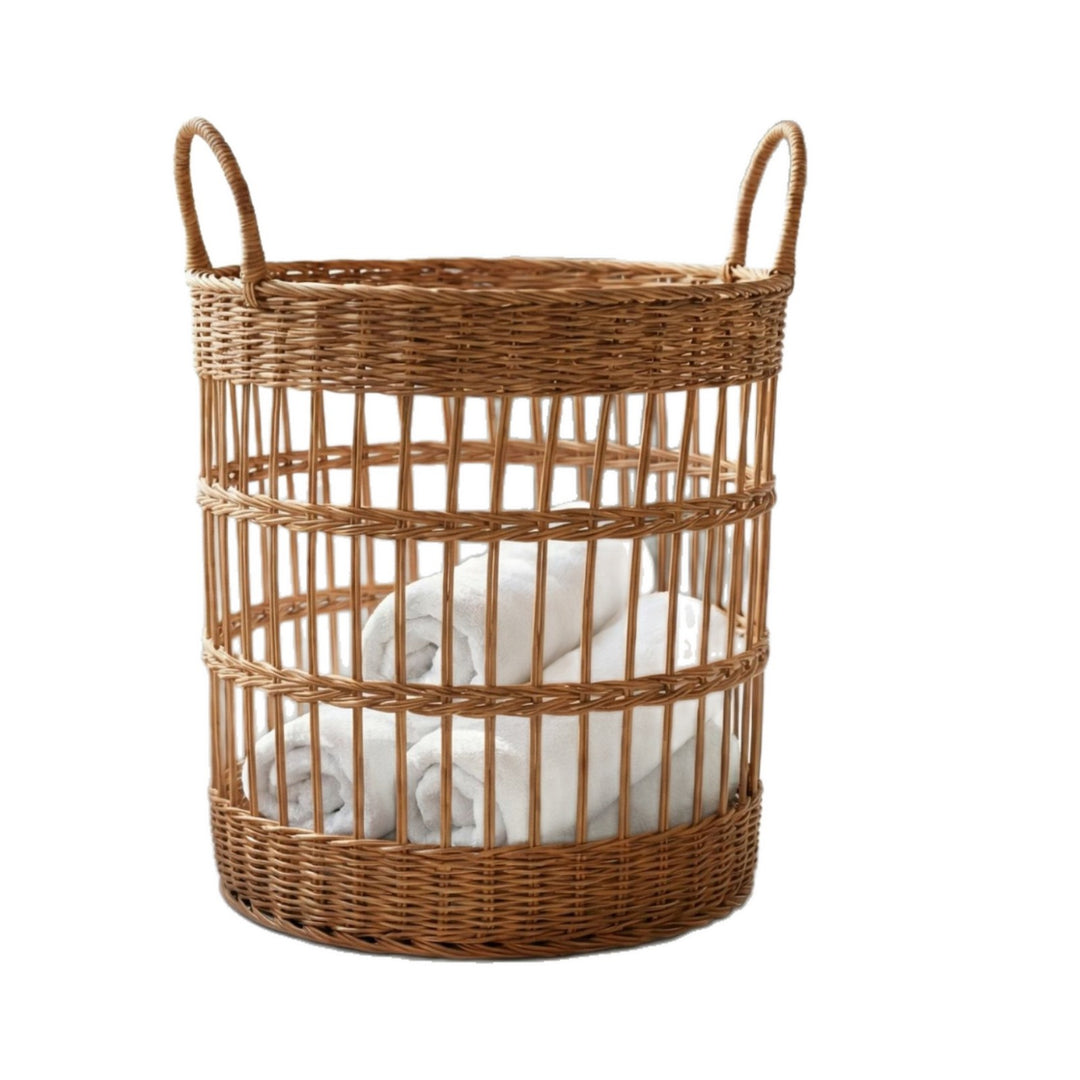 Handcrafted laundry basket made from natural rattan