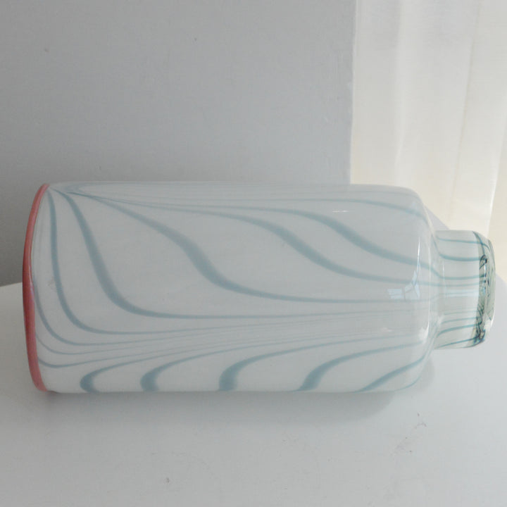 Tall Hand-Blown Pedestal Glass Centerpiece Vase with Swirl Ribbon Pattern