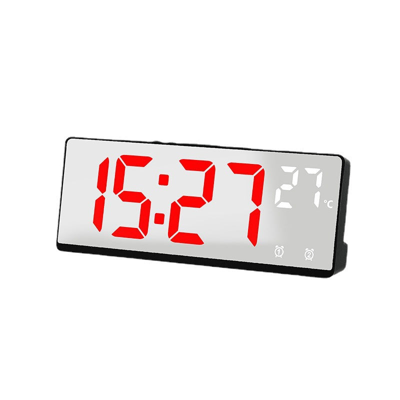 Digital alarm clock with mirror display and temperature function