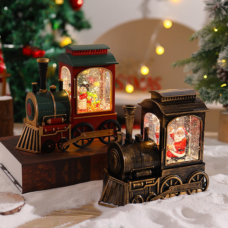 Nostalgic Christmas Train Lantern with Moving Santa
