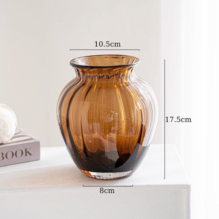 Compact Ribbed Hand-Blown Glass Tabletop Vase