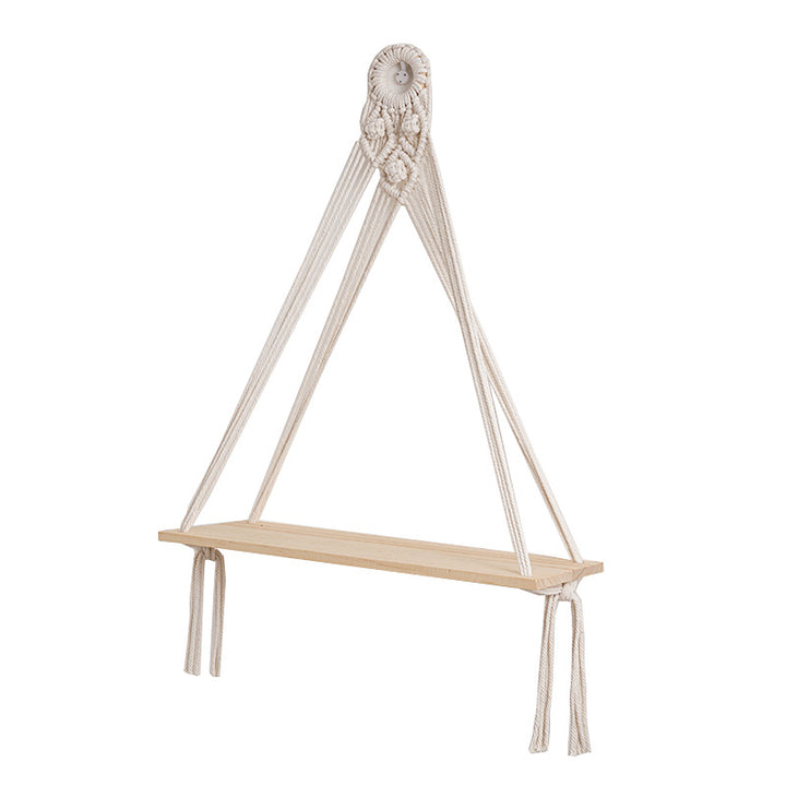 Macramé Floating Shelf with Natural Wooden Accents
