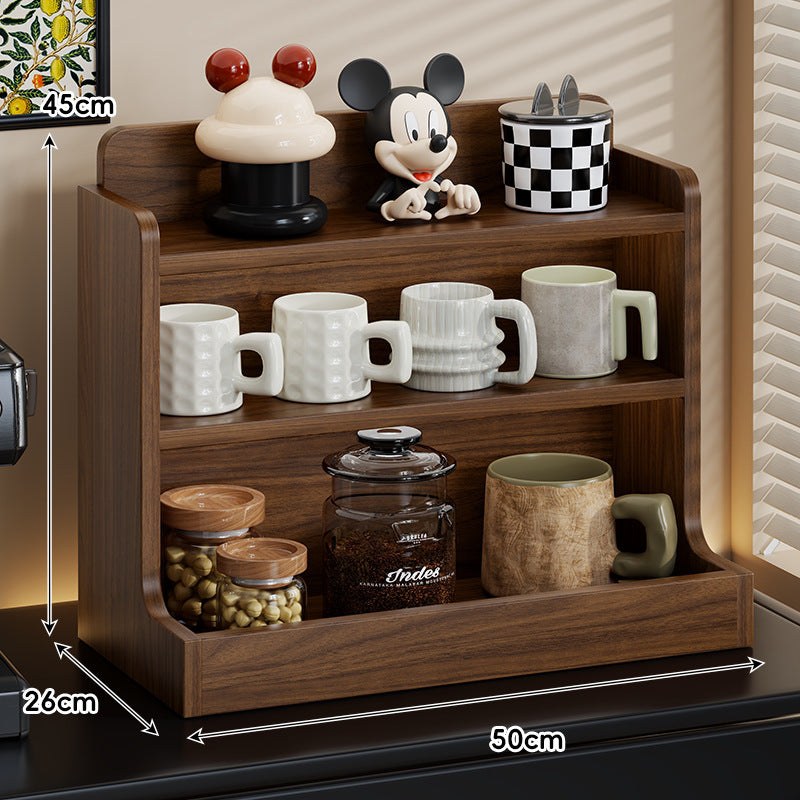 Countertop Wooden Coffee Station Organizer Shelf with Three-Tier Cup and Canister Storage