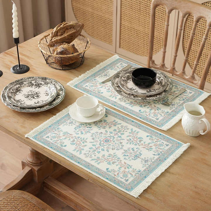 Short-pile decorative bathroom and runner carpet in oriental medallion style with fringes