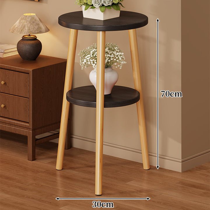 Two-Tier Round Side Table Plant Stand with Solid Wood Tripod Legs