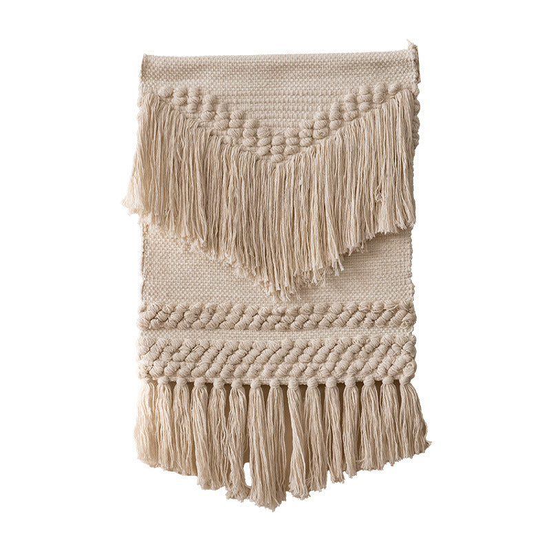 Macrame Wall Hanging with Fringe, hand-knotted cotton texture