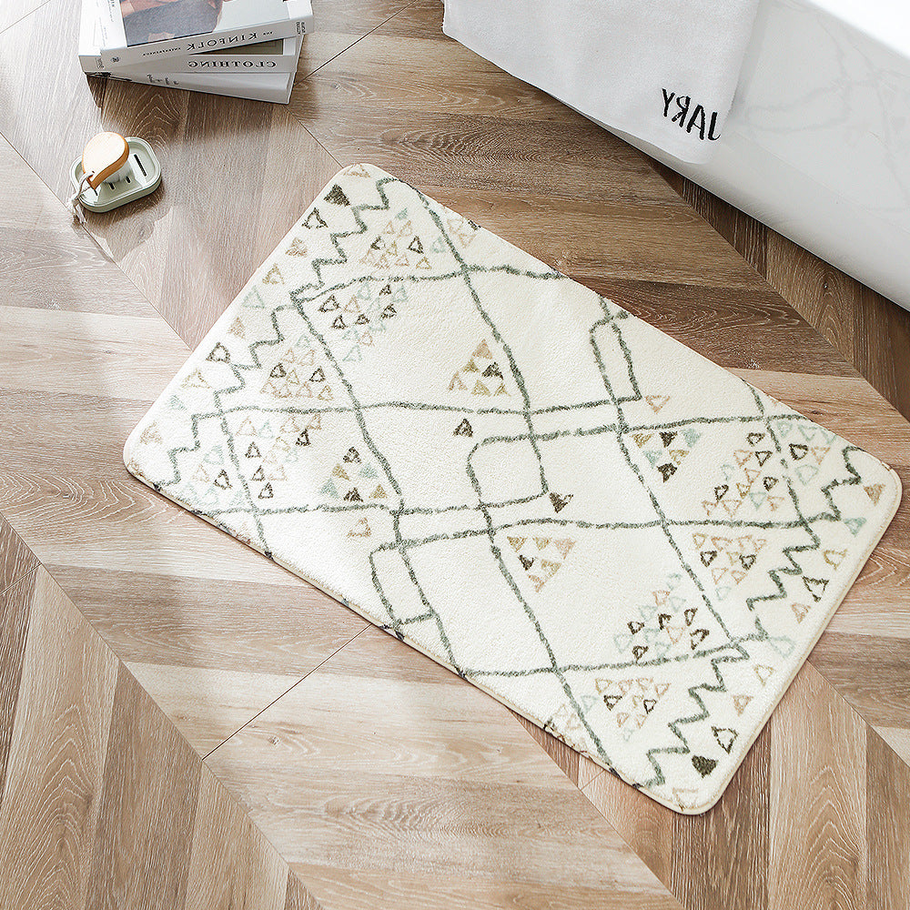 Boho cotton bath mat with fringes and geometric diamond pattern