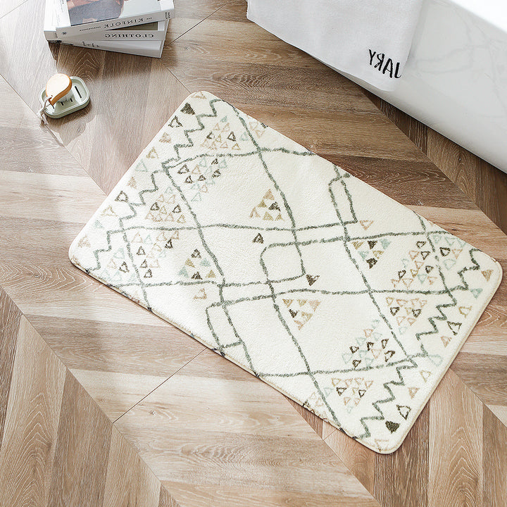 Boho cotton bath mat with fringes and geometric diamond pattern