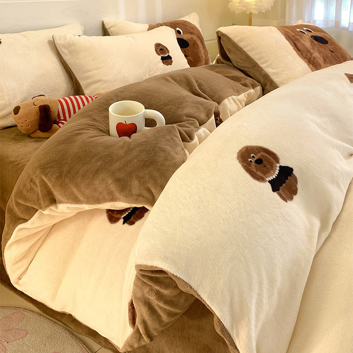 Soft Plush Cartoon-Themed Duvet Cover Set