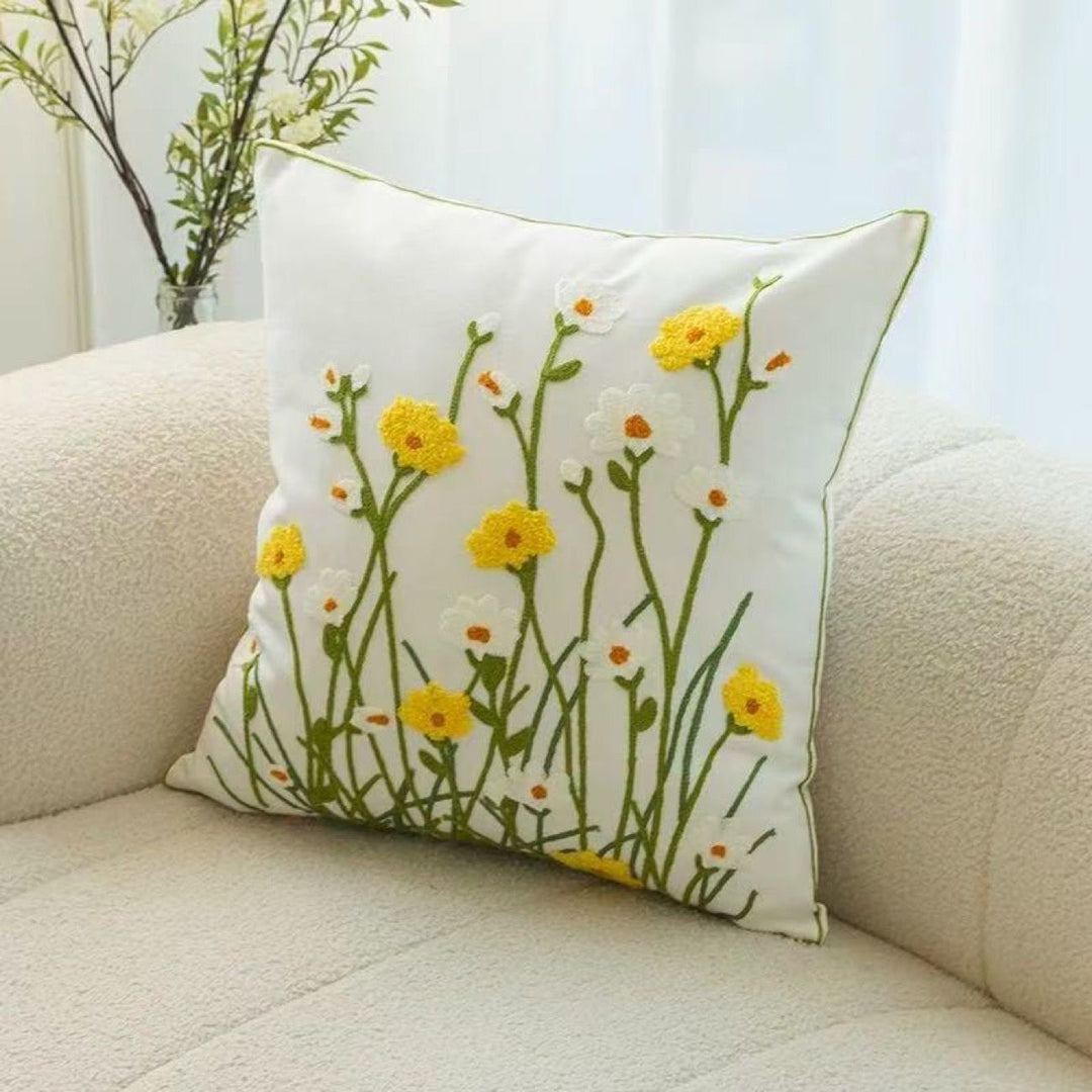 Embroidered Floral Throw Pillow