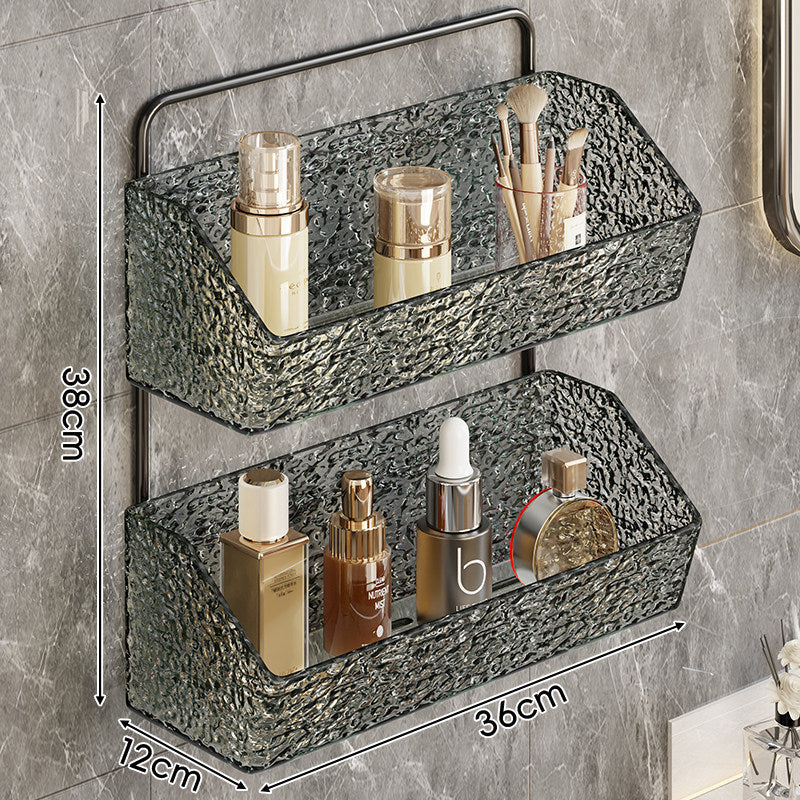Wall-Mounted Textured Acrylic Bathroom Shelf Organizer with Integrated Hanging Bar
